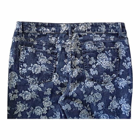 LIZ CLAIBORNE Blue Floral Jeans Size 12 Straight Leg Casual Stretch Denim Pants - Picture 4 of 8